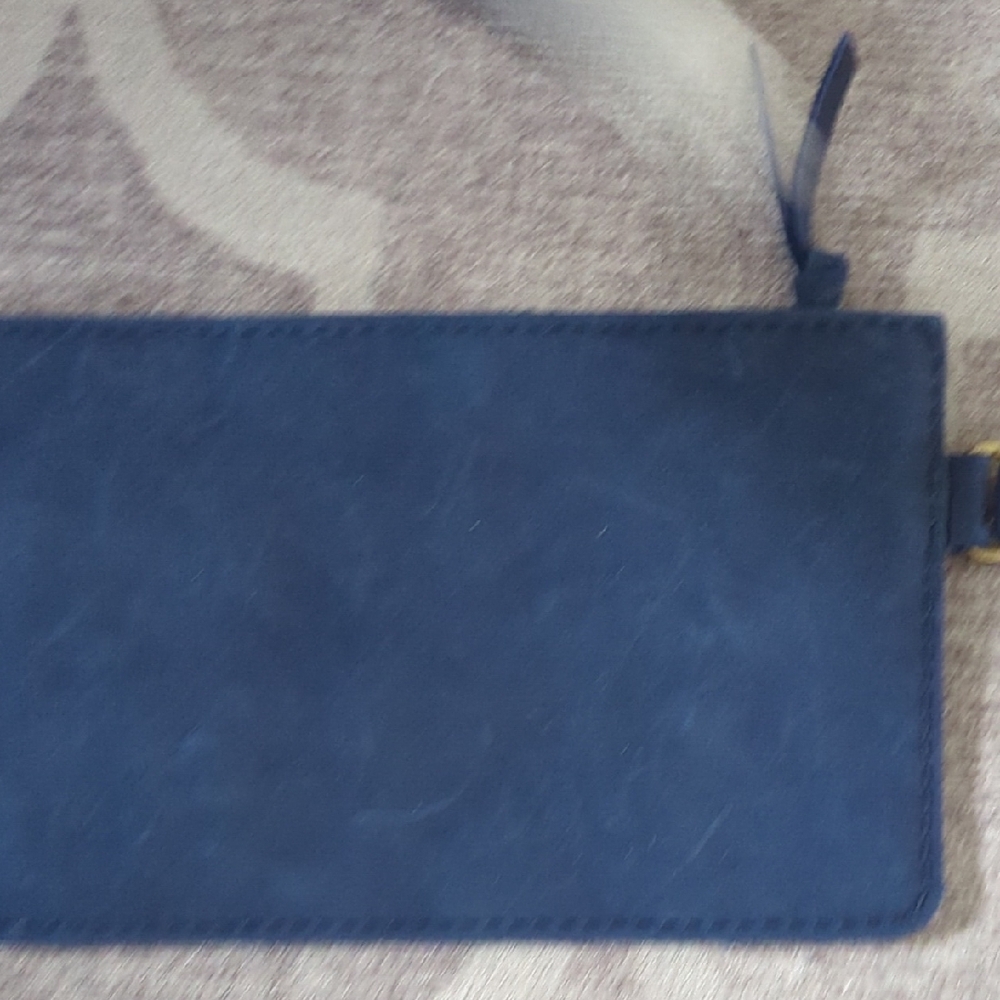 Portland Leather Navy Blue Clutch with Gold Zipper - Picture 5 of 7